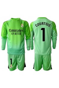 Real Madrid Thibaut Courtois #1 Maalivahti Jalkapallovaatteet Lasten Vieraspeliasu 2025-26 Pitkähihainen (+ Lyhyet housut)